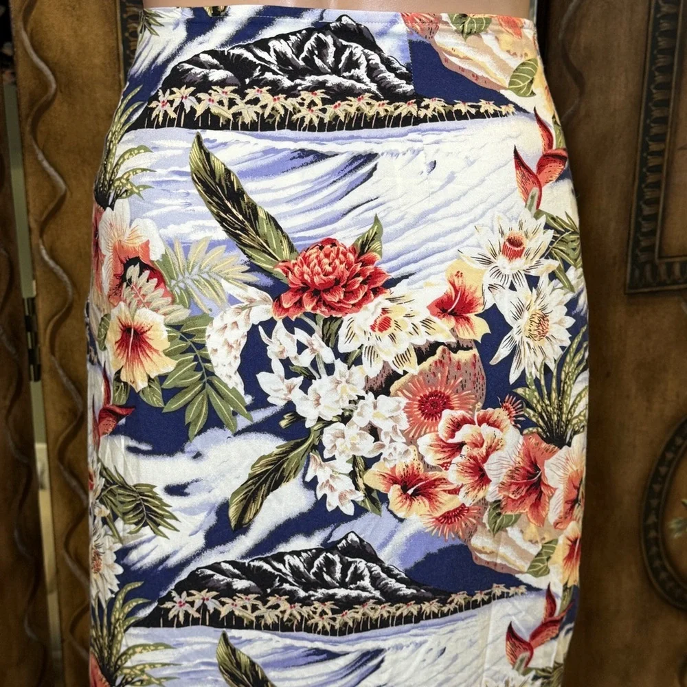 Vintage Robbie‎ Bee Hawaiian Skirt 90s Maxi Faux Wrap Floral Lined Tie Waist